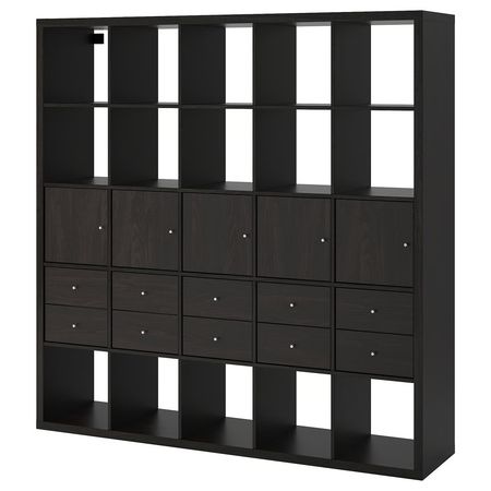 KALLAX Стеллаж с 10 вставками - черно-коричневый 182x182 см