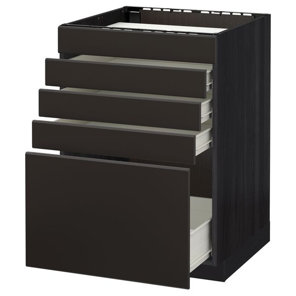 Напольный шкаф для варочной панели, 5 фасадов, 4 ящиков МЕТОД / ФОРВАРА, черный, Кунгсбакка антрацит - фото 1