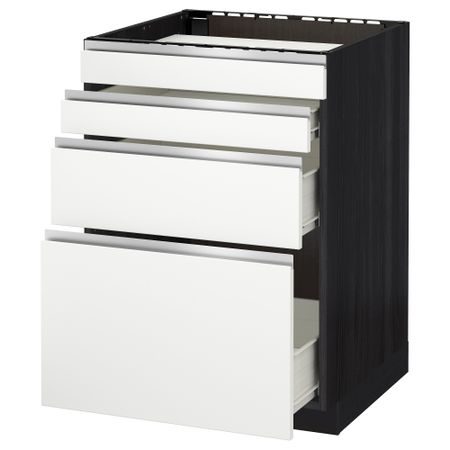 Напольный шкаф для духовки, 4фасада, 3 ящика МЕТОД / ФОРВАРА, черный, Нодста белый