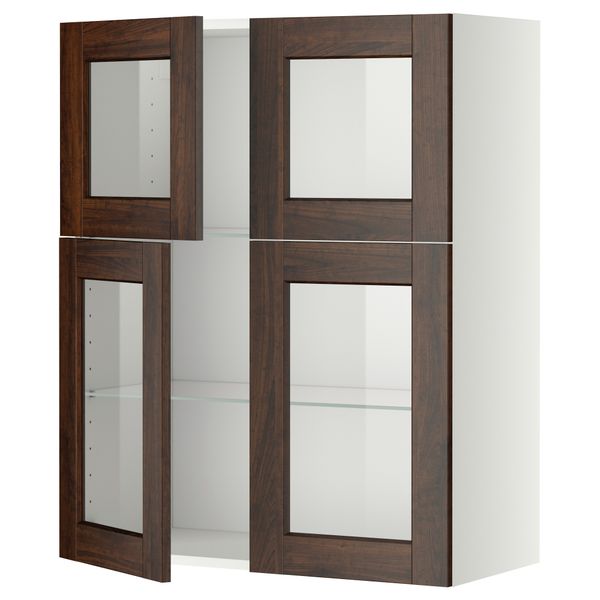 Навесной шкаф с полками, 4 стекло дверцы МЕТОД, белый, Эдсерум коричневый (80x100 см) - схема-чертеж с размерами