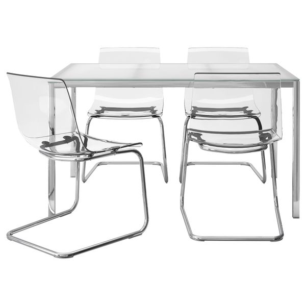 Стол и 4 стула ТОРСБИ / ТОБИАС, стекло белый, прозрачный (135 см) - фото 1