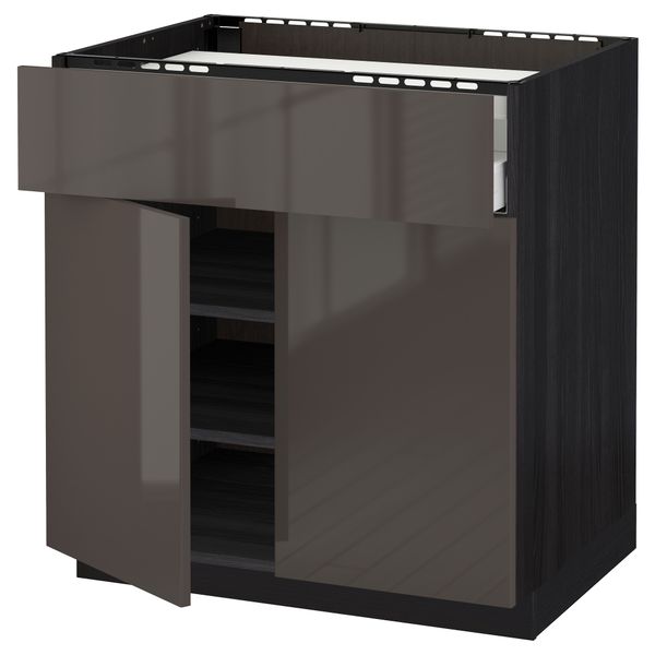 Напольный шкаф для варочной панели, ящик, полка, 2 дверцы МЕТОД / МАКСИМЕРА, черный, Рингульт серый - схема-чертеж с размерами