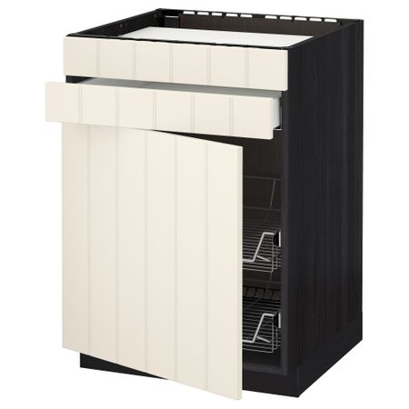 Напольный шкаф для варочной панели, ящик, 2 проволочных корзины МЕТОД / МАКСИМЕРА, черный, Хитарп белый с оттенком (60x60 см)