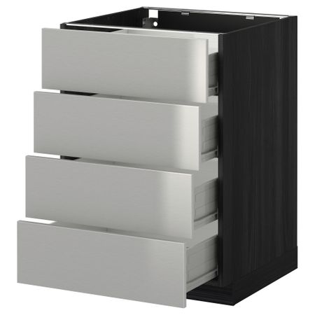 Напольный шкаф 4 фронтальных панели, 4 ящика МЕТОД / ФОРВАРА, черный, Гревста нержавеющ сталь
