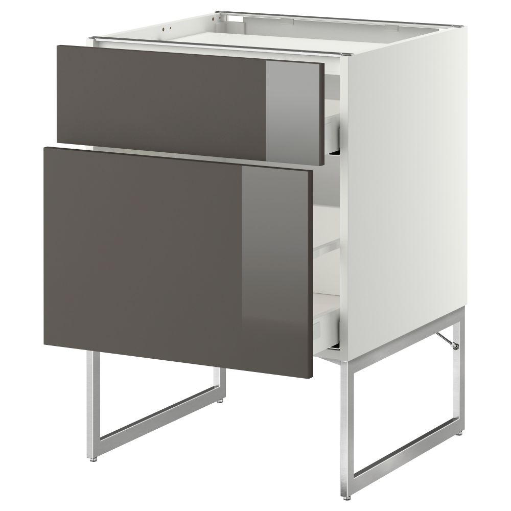 Напольный шкаф, 2 фронтальных панели, 3 ящика МЕТОД / МАКСИМЕРА, белый, Рингульт серый - схема-чертеж с размерами