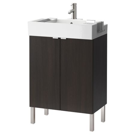 Шкаф под раковину с 2 дверцами ЛИЛЛОНГЕН, черно-коричневый