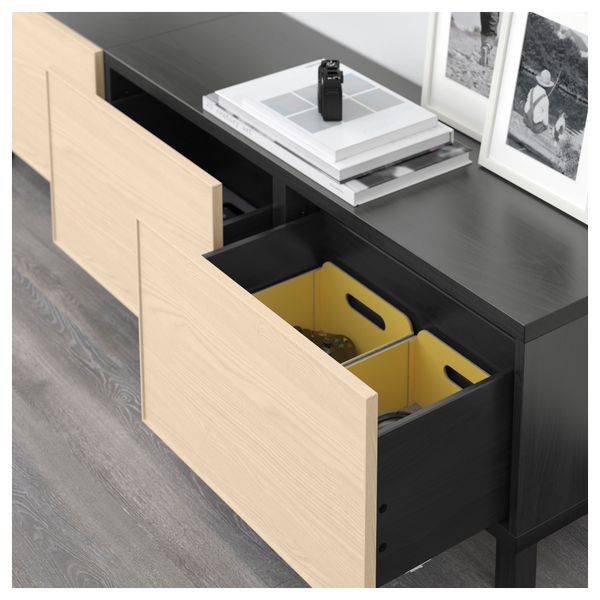 Комбинация для хранения с ящиками БЕСТО, черно-коричневый, Инвикен ясеневый шпон (180x40x48 см) - схема-чертеж с размерами