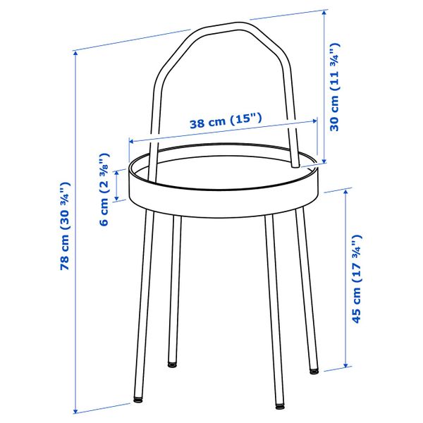 Придиванный столик, белый 38 см IKEA BURVIK БУРВИК 303.555.27 - схема-чертеж с размерами