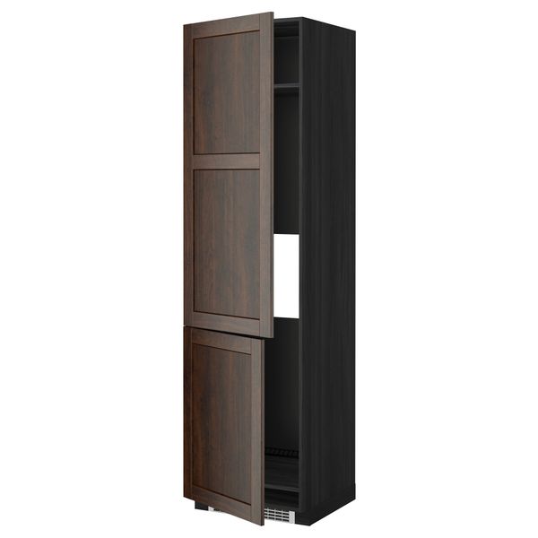 Высокий шкаф для холодильника/морозильника, 2 дверцы МЕТОД, черный, Эдсерум коричневый (60x60x220 см) - схема-чертеж с размерами