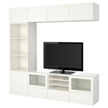 Шкаф для ТВ, комбинированный, стекляные дверцы БЕСТО, Лаппвикен, Синдвик белый прозрачное стекло (240x40x230 см)