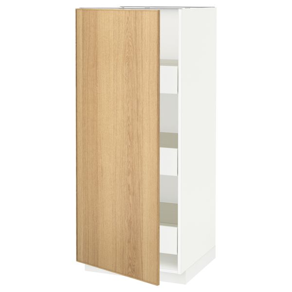 Высокий шкаф с ящиками МЕТОД / ФОРВАРА, белый, Экестад дуб (60x60x140 см) - схема-чертеж с размерами