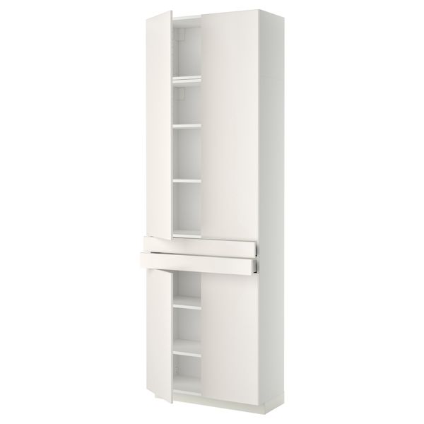 Высокий шкаф + полки, 2 ящика, 4 дверцы МЕТОД / МАКСИМЕРА, белый, Веддинге белый (80x37x240 см) - фото 1