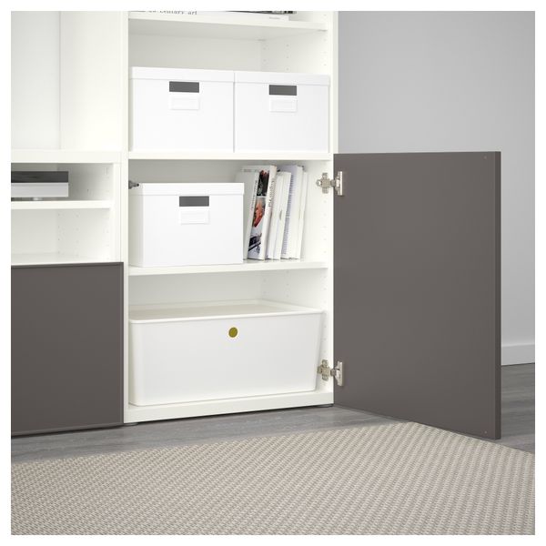 Шкаф для ТВ, комбинированный, стекляные дверцы БЕСТО, белый Грундсвикен, темно-серый прозрачное стекло (300x40x230 см) - фото 4