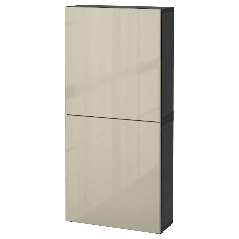 Навесной шкаф с 2 дверями БЕСТО, черно-коричневый, Сельсвикен глянцевый/бежевый (60x20x128 см) - фото 1