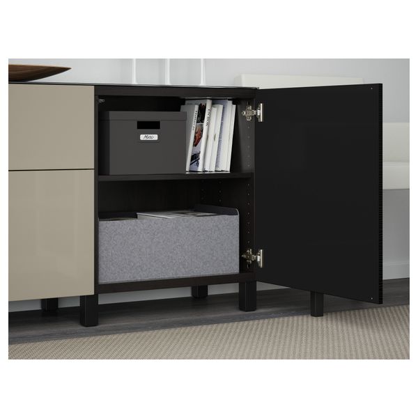 Комбинация для хранения с дверцами, ящиками БЕСТО, Лаксвикен черный, Сельсвикен глянцевый/бежевый (180x40x74 см) - фото 3