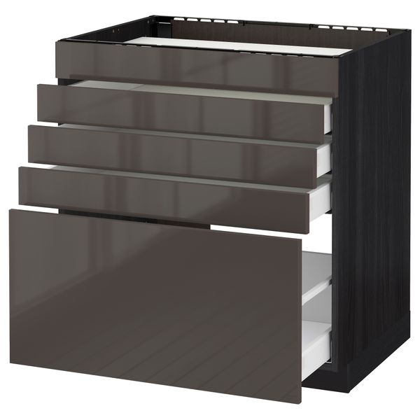 Напольный шкаф для варочной панели, 5 фасадов, 4 ящиков МЕТОД / МАКСИМЕРА, черный, Рингульт серый - схема-чертеж с размерами