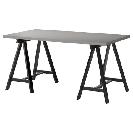 Стол ЛИННМОН / ОДВАЛЬД, серый, черный (150x75 см)