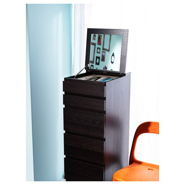 Комод с 6 ящиками, черно-коричневый, зеркальное стекло 40x123 см IKEA МАЛЬМ 603.685.90 - фото 6