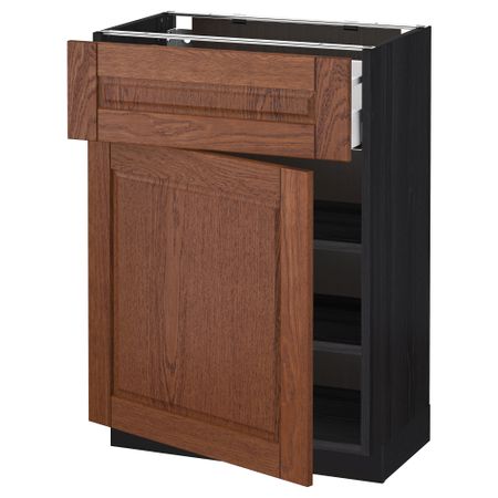 Напольный шкаф с ящиком, дверью МЕТОД / МАКСИМЕРА, черный, Филипстад коричневый
