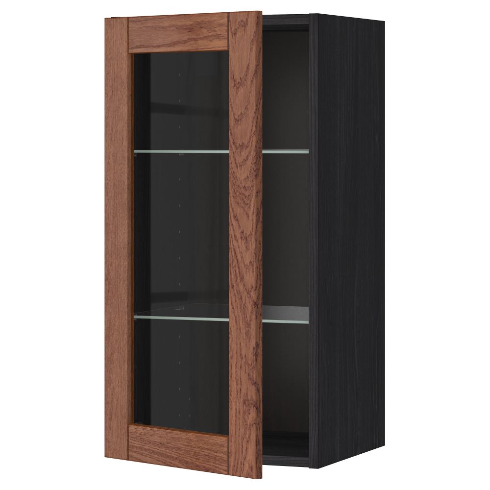 Навесной шкаф с полками, стекляными дверцы МЕТОД, черный, Филипстад коричневый - схема-чертеж с размерами