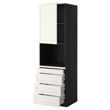 Высокий шкаф для комбинированния СВЧ, 4 ящика МЕТОД / МАКСИМЕРА, черный, Лаксарби белый