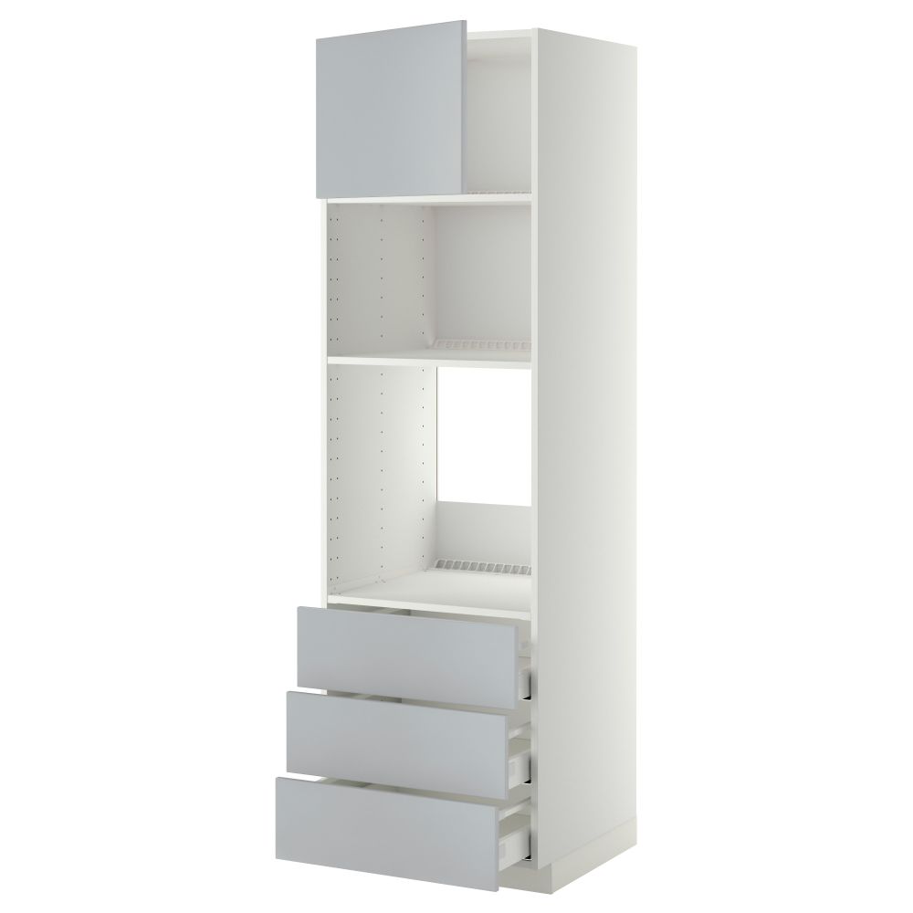 Высокий шкаф для духовки/СВЧ дверца, 3 ящика МЕТОД / МАКСИМЕРА, белый, Веддинге серый - фото 1