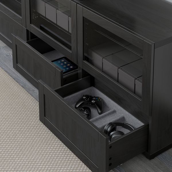 Тумба под ТВ, с дверцами и ящиками, 180x40x64 см, Hanviken, Sindvik черно-коричневый прозрачное стекло IKEA BESTÅ БЕСТО - фото 4