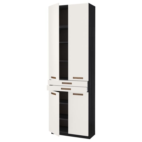 Высокий шкаф + полки, 2 ящика, 4 дверцы МЕТОД / МАКСИМЕРА, черный, Мэрста белый (80x37x240 см) - схема-чертеж с размерами