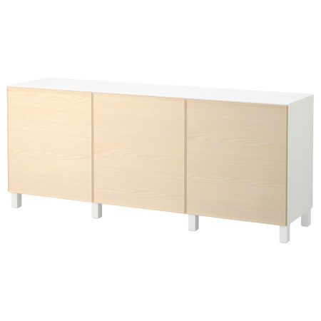 Комбинация для хранения с дверцами БЕСТО, белый, Инвикен ясеневый шпон (180x42x74 см)