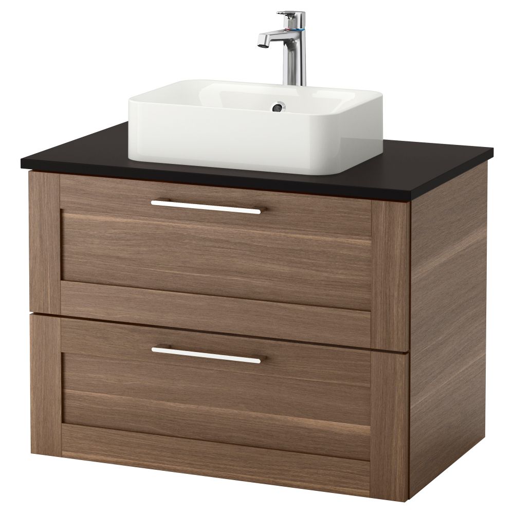 Шкаф со столешницей 45x32 раковина ГОДМОРГОН/ТОЛКЕН / ХОРВИК, под грецкий орех, антрацит (82x49x72 см) - фото 1