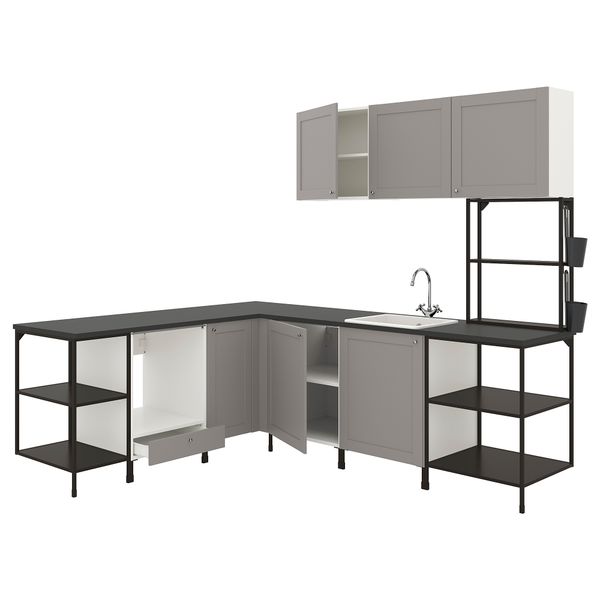 Угловая кухня, антрацит/серый каркас IKEA ENHET 793.381.26 - фото 2