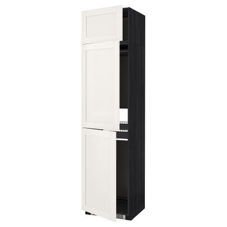 Высокий шкаф для холодильника или морозильника, с 3 дверями МЕТОД, черный, Сэведаль белый (60x60x240 см)
