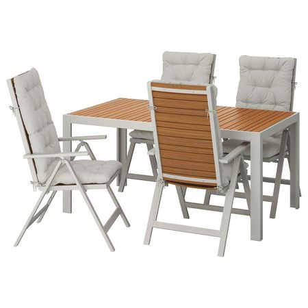 Стол + 4 кресла, для/сада, светло-коричневый/Куддарна серый 156x90 см IKEA SJÄLLAND ШЭЛЛАНД 392.917.86
