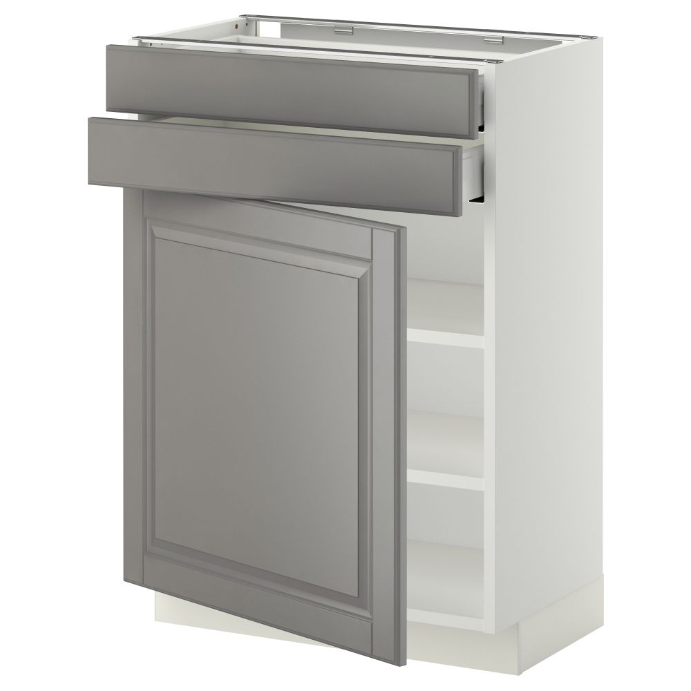 Напольный шкаф с дверцей, 2 ящиками МЕТОД / МАКСИМЕРА, белый, Будбин серый - схема-чертеж с размерами