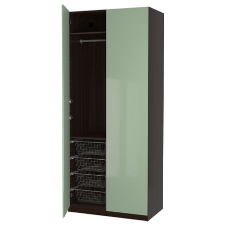 Гардероб ПАКС, черно-коричневый, Фардаль глянцевый/светло-зеленый (100x60x236 см)