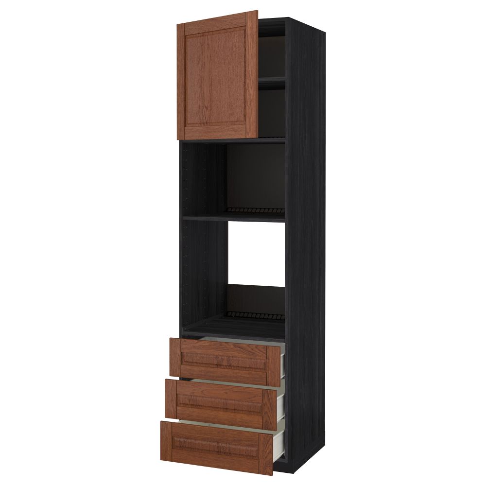 Высокий шкаф для духовки/СВЧ дверца, 3 ящика МЕТОД / ФОРВАРА, черный, Филипстад коричневый - схема-чертеж с размерами