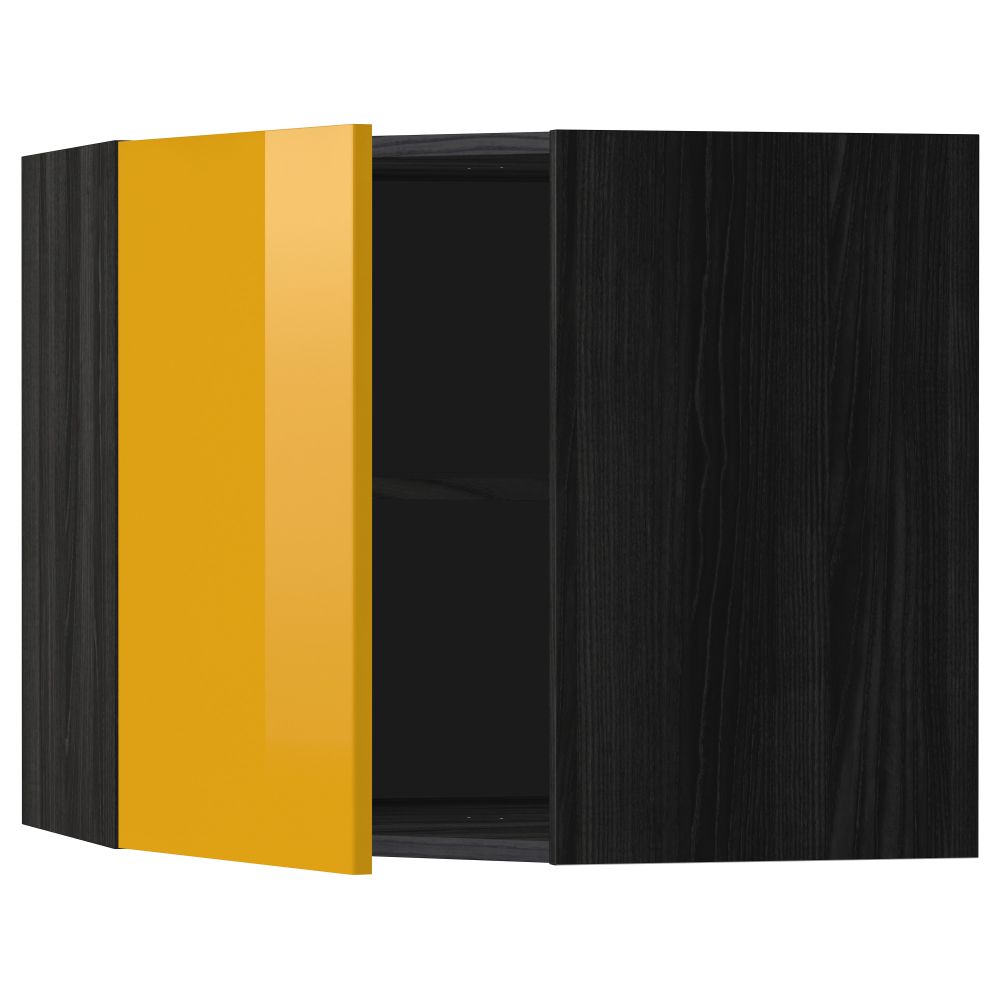 Угловой навесной шкаф с полками МЕТОД, черный, Ерста желтый - схема-чертеж с размерами