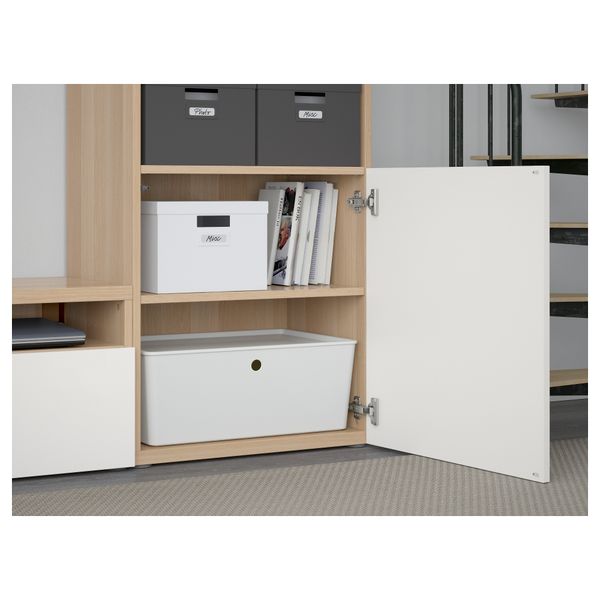 Шкаф для ТВ, комбинированный, стекляные дверцы БЕСТО, под беленый дуб, Сельсвикен глянцевый/белый матовое стекло (300x40x192 см) - фото 3