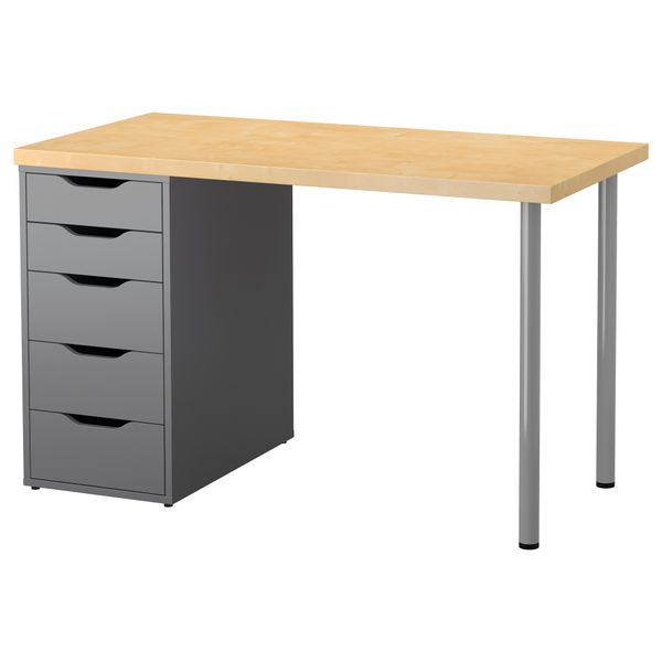Стол ЛИННМОН / АЛЕКС, береза, серый (120x60 см) - фото 1