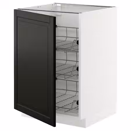 METOD Напольный шкаф/проволочные корзины - белый/Bodbyn чёрный 60x60 см