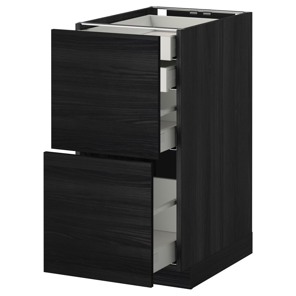 Напольный шкаф 2 фронтальные панели, 2 нижних, 1 средний, 1 высокий ящик МЕТОД / МАКСИМЕРА, черный, Тингсрид черный - фото 1