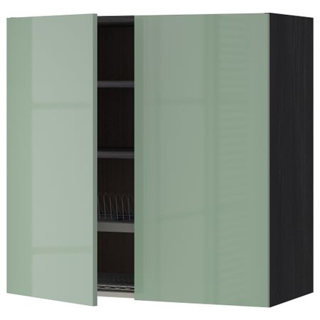 Навесной шкаф с посудной сушилкой, 2 дверцы МЕТОД, черный, Калларп светло-зеленый