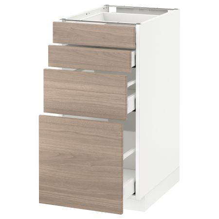 Напольный шкаф 4 фронтальных панели, 4 ящика МЕТОД / МАКСИМЕРА, белый, Брокхульт светло-серый