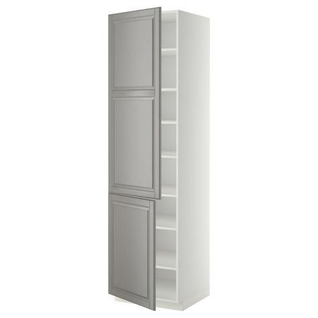 Высокий шкаф с полками, 2 дверцы, белый/Будбин серый 60x60x220 см IKEA METOD МЕТОД 194.737.68