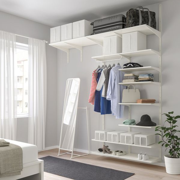 4 секции/полки, белый 230x61x254 см IKEA АЛЬГОТ 492.767.52 - схема-чертеж с размерами