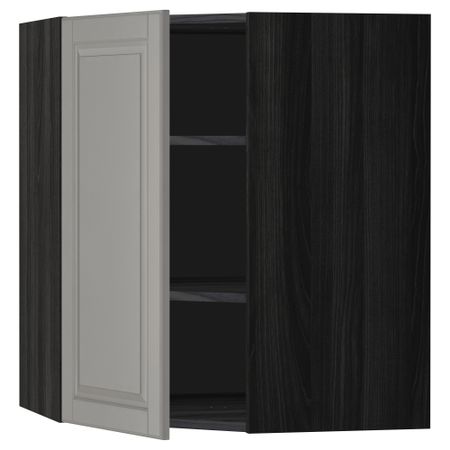 Угловой навесной шкаф с полками МЕТОД, черный, Будбин серый