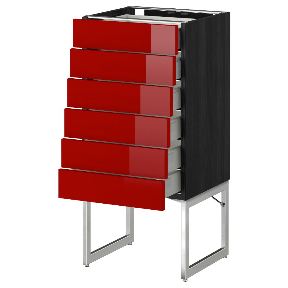 Напольный шкаф 6 фронтальных панелей, 6 нижних ящиков МЕТОД / МАКСИМЕРА, черный, Рингульт красный - схема-чертеж с размерами