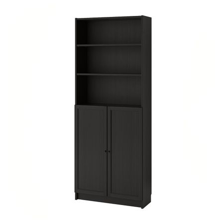 Стеллаж с дверьми, черно-коричневый 80x30x202 см IKEA BILLY БИЛЛИ / OXBERG ОКСБЕРГ 992.810.58
