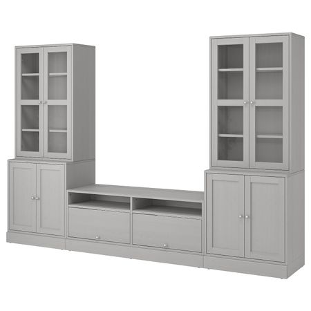 Шкаф для ТВ, комбинированный, стекляные дверцы, серый 322x47x212 см IKEA ХАВСТА 392.658.29