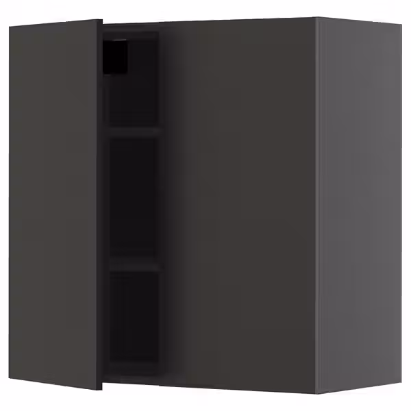 METOD Навесной шкаф с полками/2дверцы - черно-серый/Nickebo матовый антрацит 80x80 см - фото 1